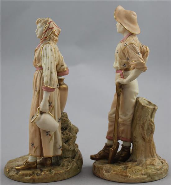 A pair of Royal Worcester porcelain figures of The Navvy and His Companion, modelled by James Hadley, c.1896, 17.5cm